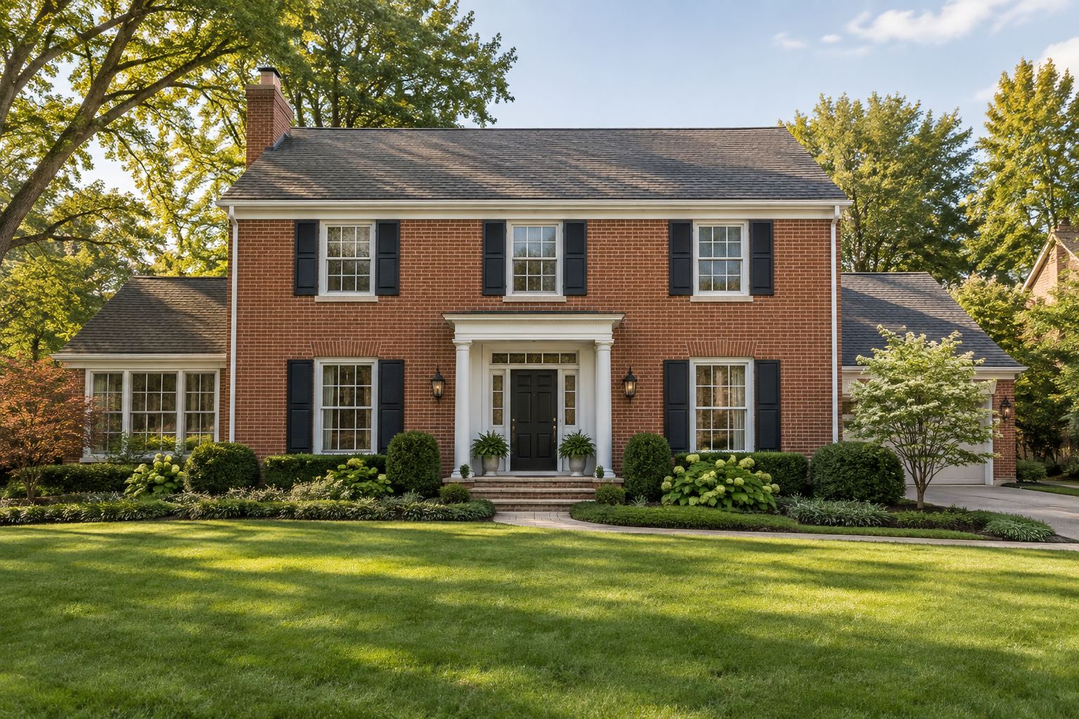 A brick colonial home in a Metro Detroit suburb, illustrative
