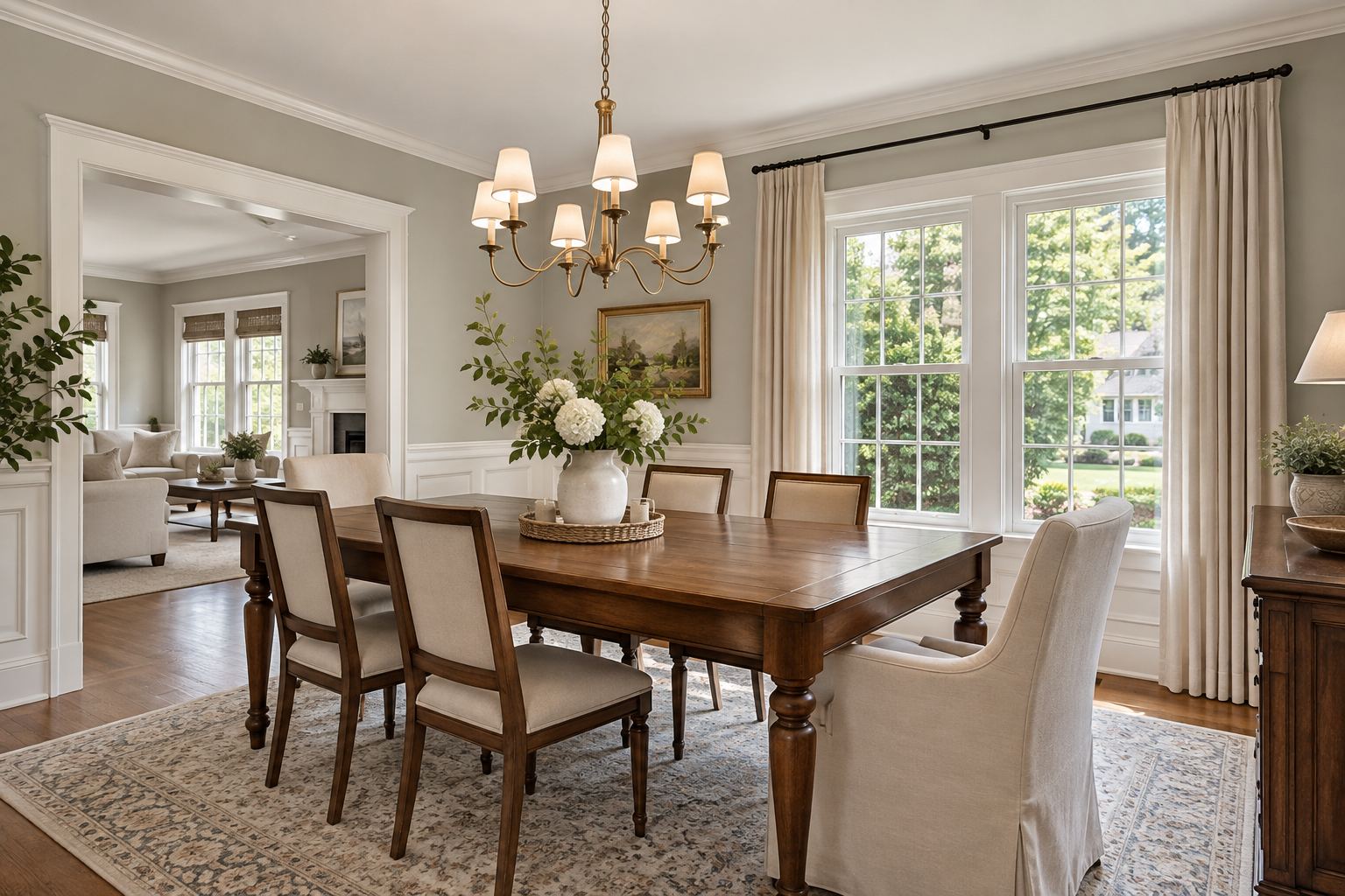 A bright Michigan colonial dining room, illustrative